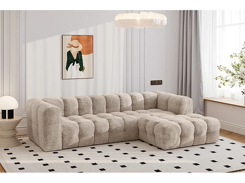 Ecksofa L-form BALOO L, Chenille-Stoff Arena, Beige, Rechts