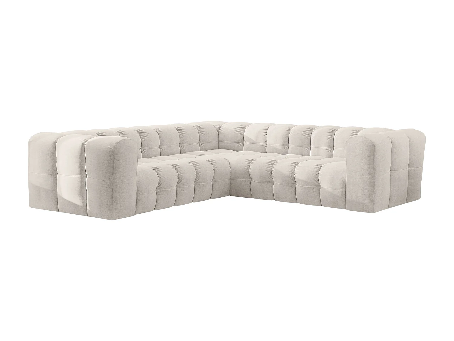 Divano angolare corner con impunture BALOO, tessuto chenille Moly, Ecrù