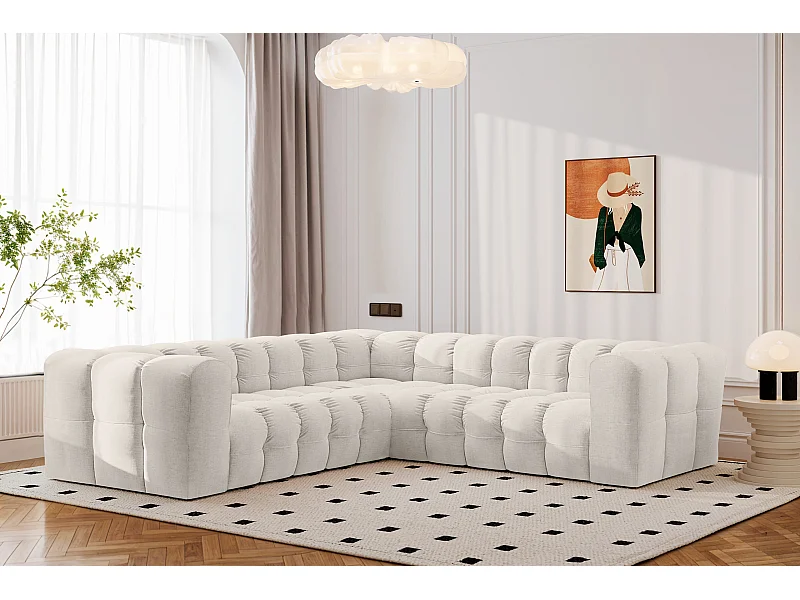 Ecksofa Corner mit Steppung BALOO, Chenille-Stoff Moly, Ecru