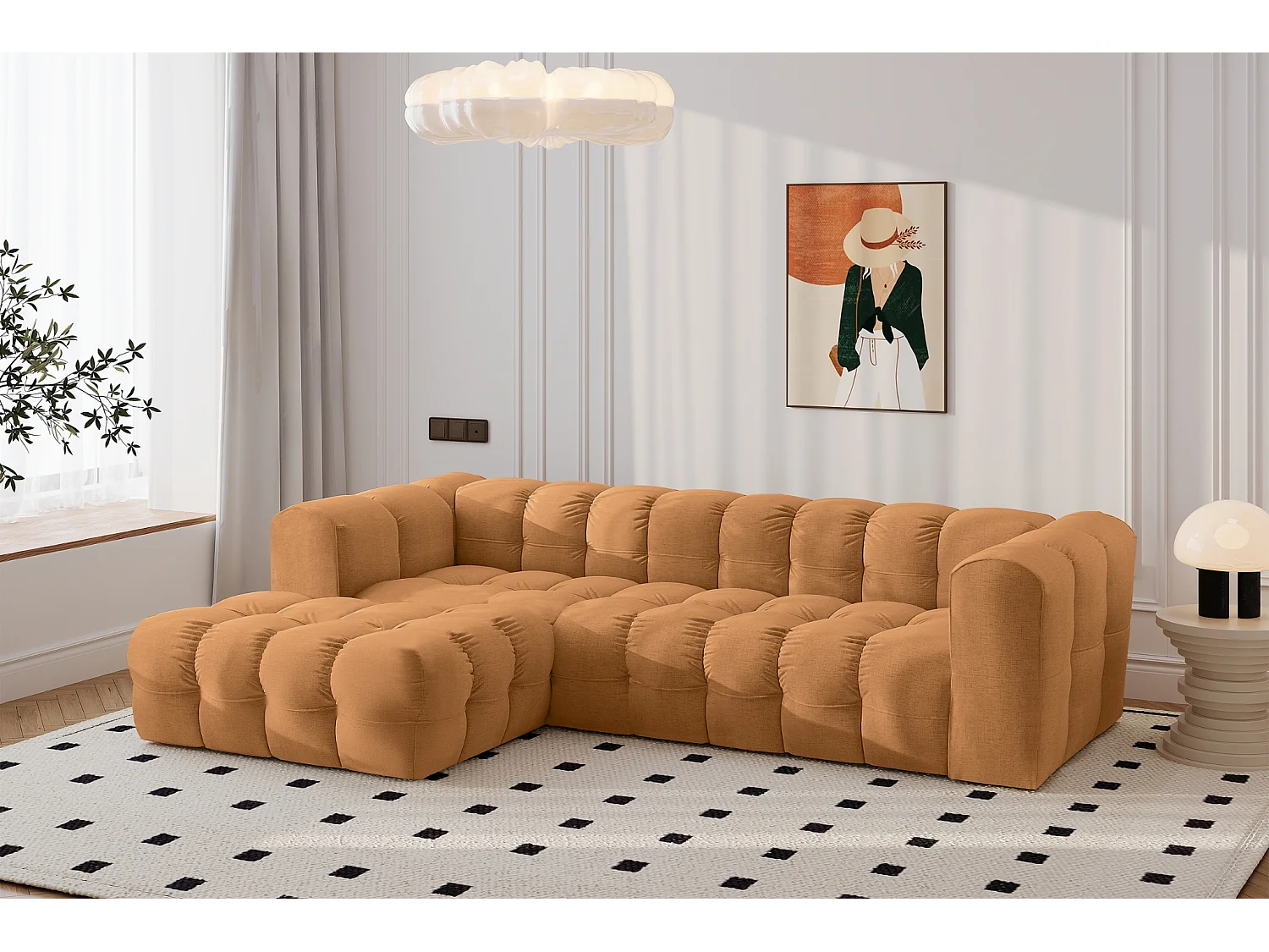 Divano angolare a L BALOO L, tessuto chenille Moly, Arancione, Sinistra