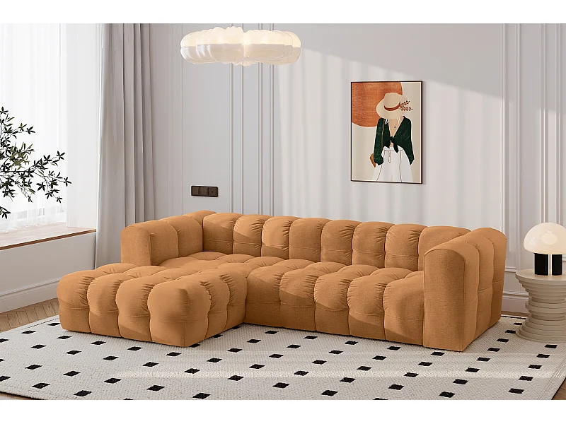 Divano angolare a L BALOO L, tessuto chenille Moly, Arancione, Sinistra