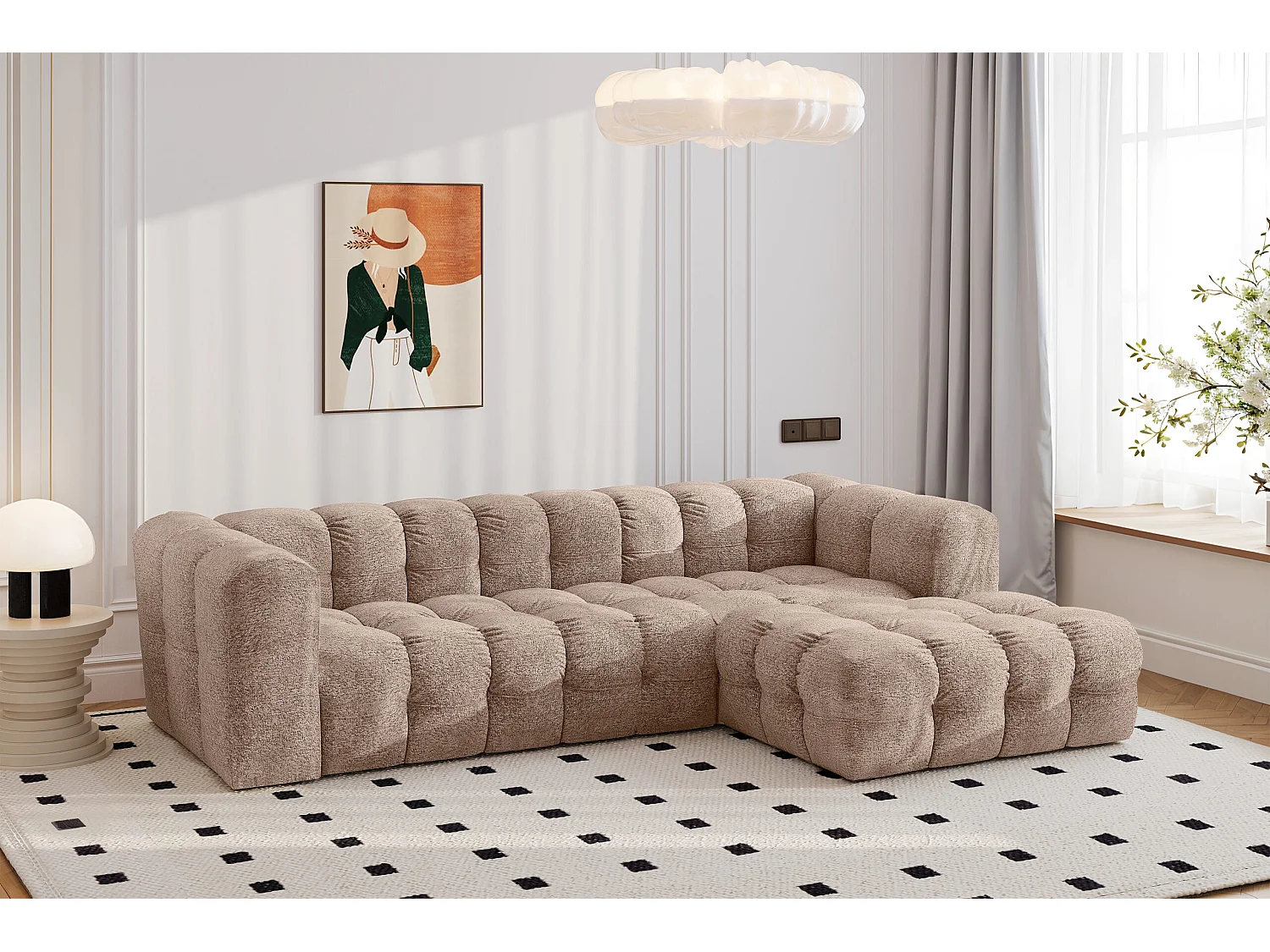 Divano angolare a L BALOO L, tessuto chenille Arena, Beige scuro, Destra