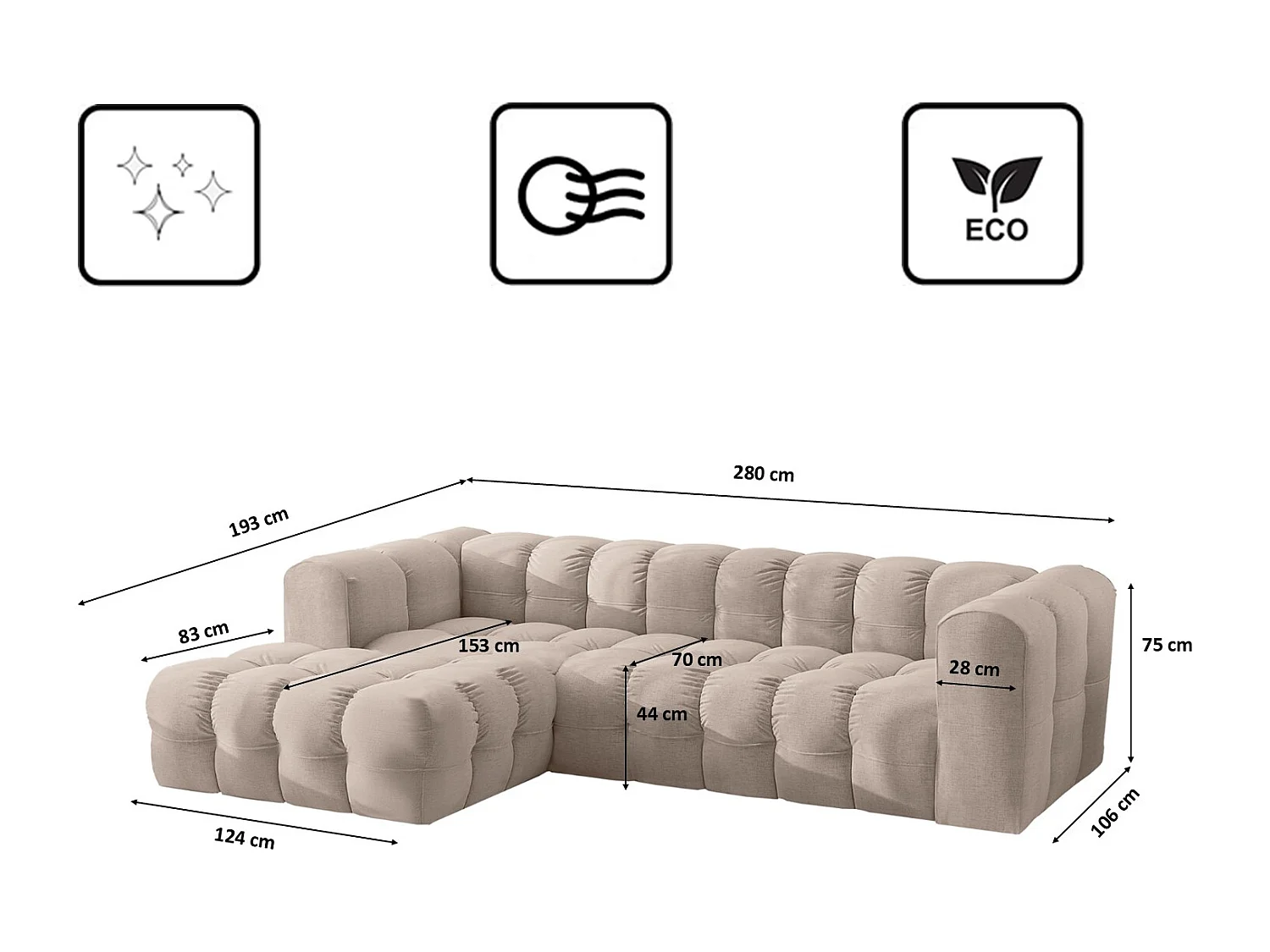 Divano angolare a L BALOO L, tessuto chenille Moly, Beige, Sinistra