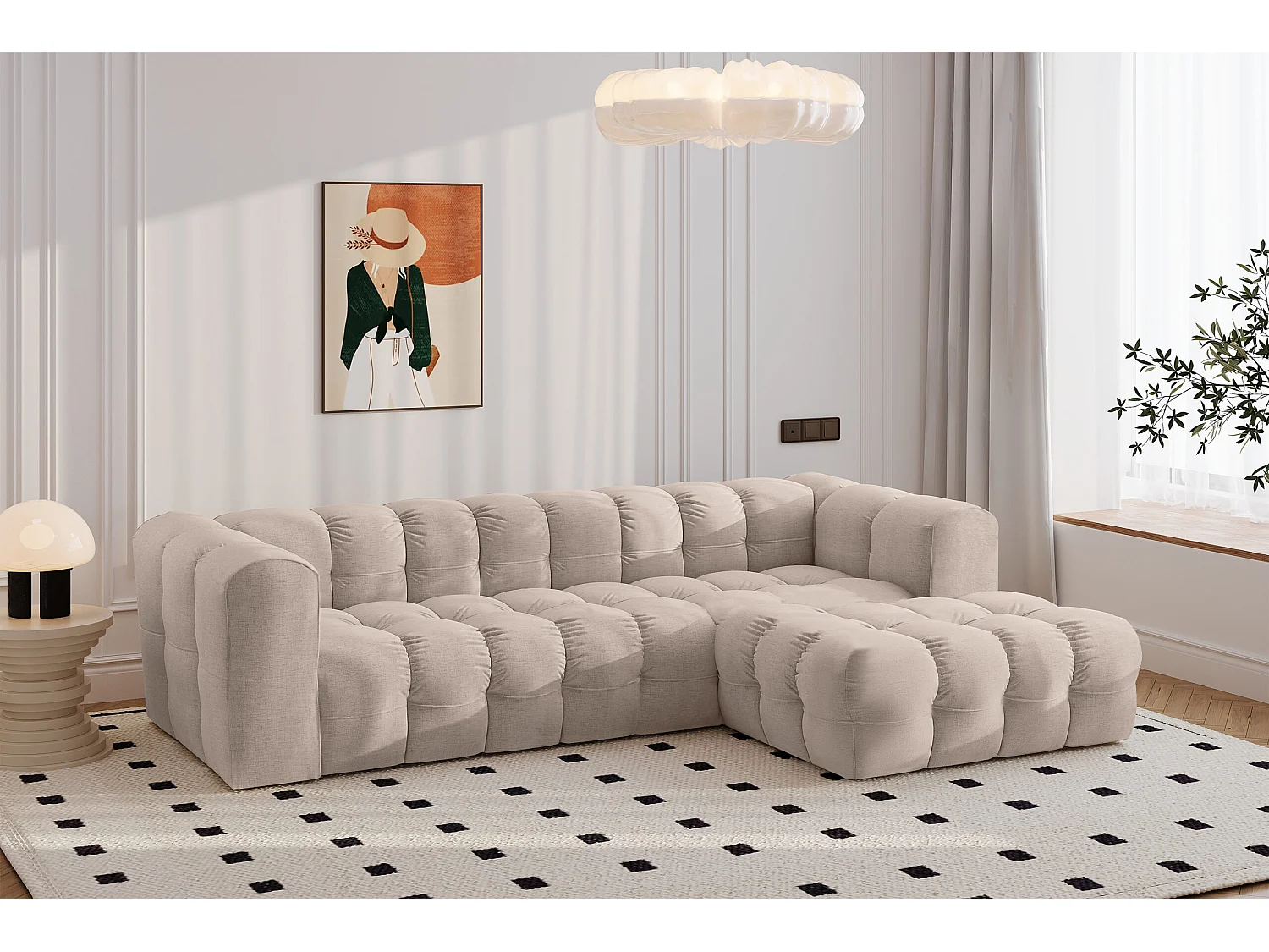 Divano angolare a L BALOO L, tessuto chenille Moly, Beige, Destra