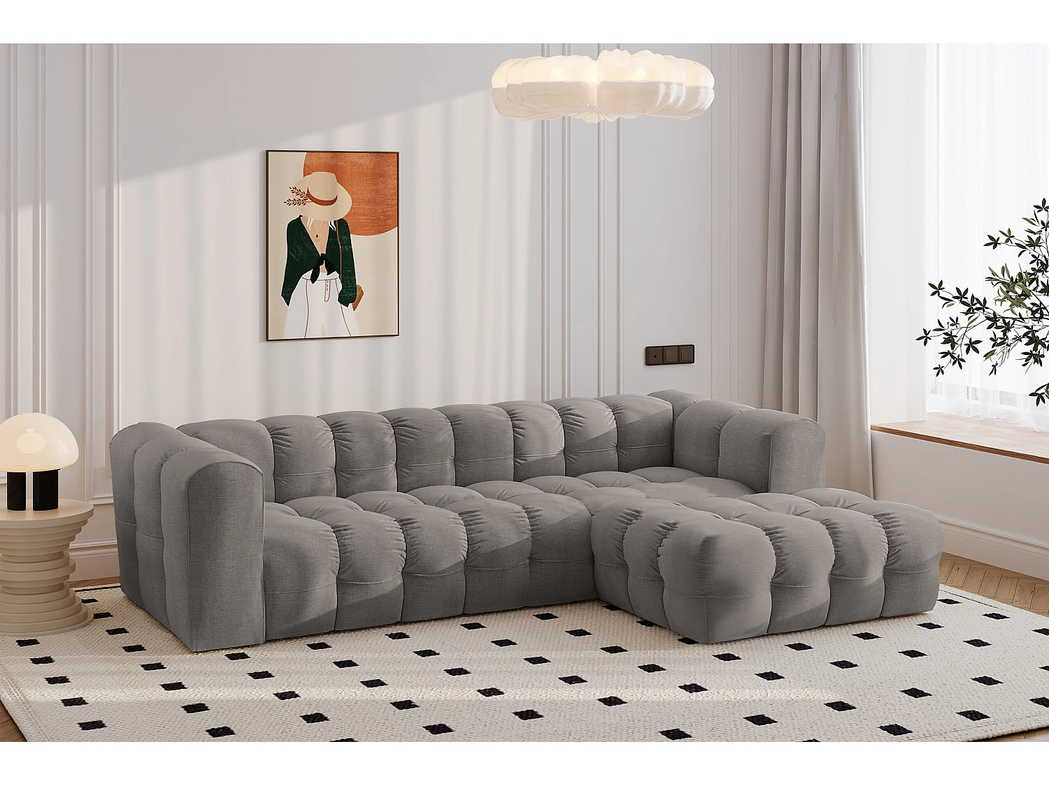 Divano angolare a L BALOO L, tessuto chenille Moly, Grigio, Destra