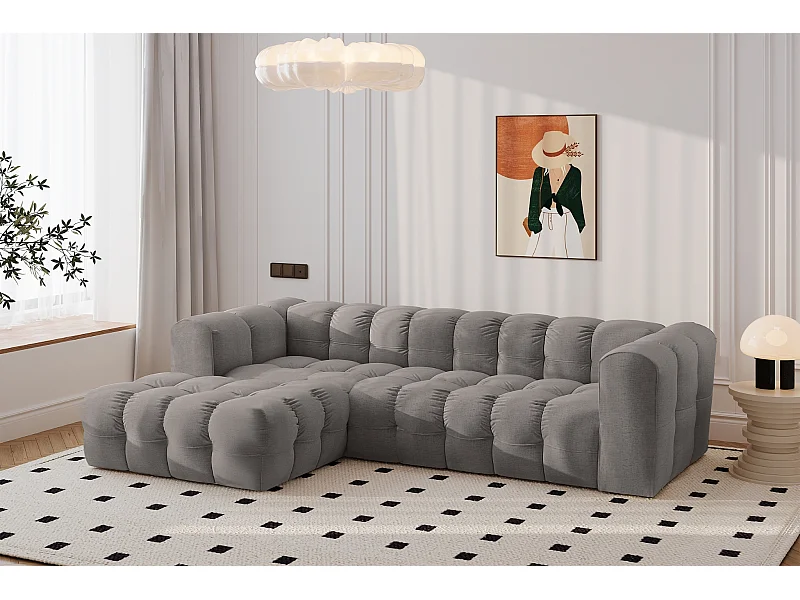 Canapé d’angle en L BALOO L, tissu chenille Moly, Gris, Gauche