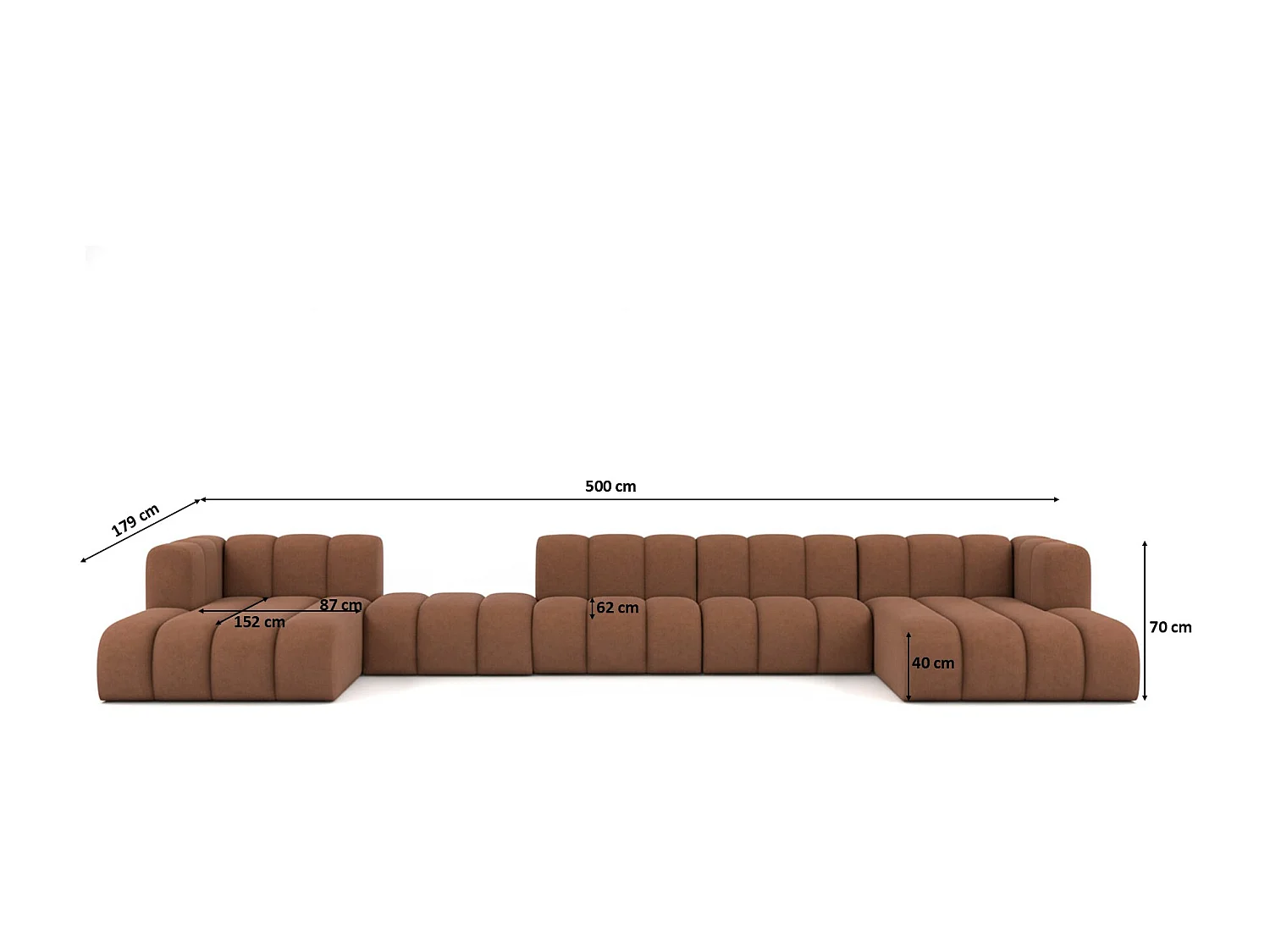 Hoekbank, U-vorm sofa Grand U Big XL 500 cm, veloursstof Salvador, Donkerbruin
