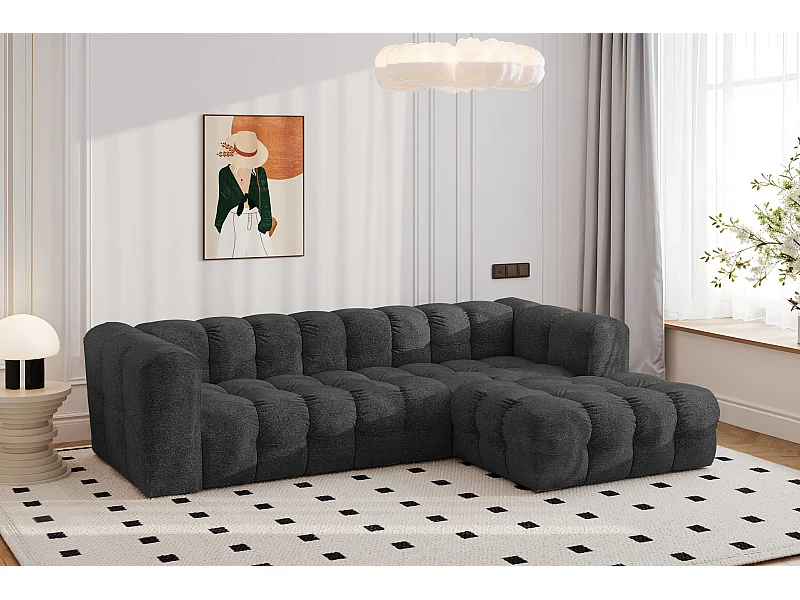 Divano angolare a L BALOO L, tessuto chenille Arena, Grafite, Destra