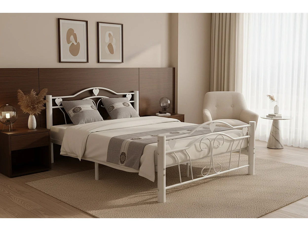 Lit métal blanc 140x190 cm avec sommier HERCULE