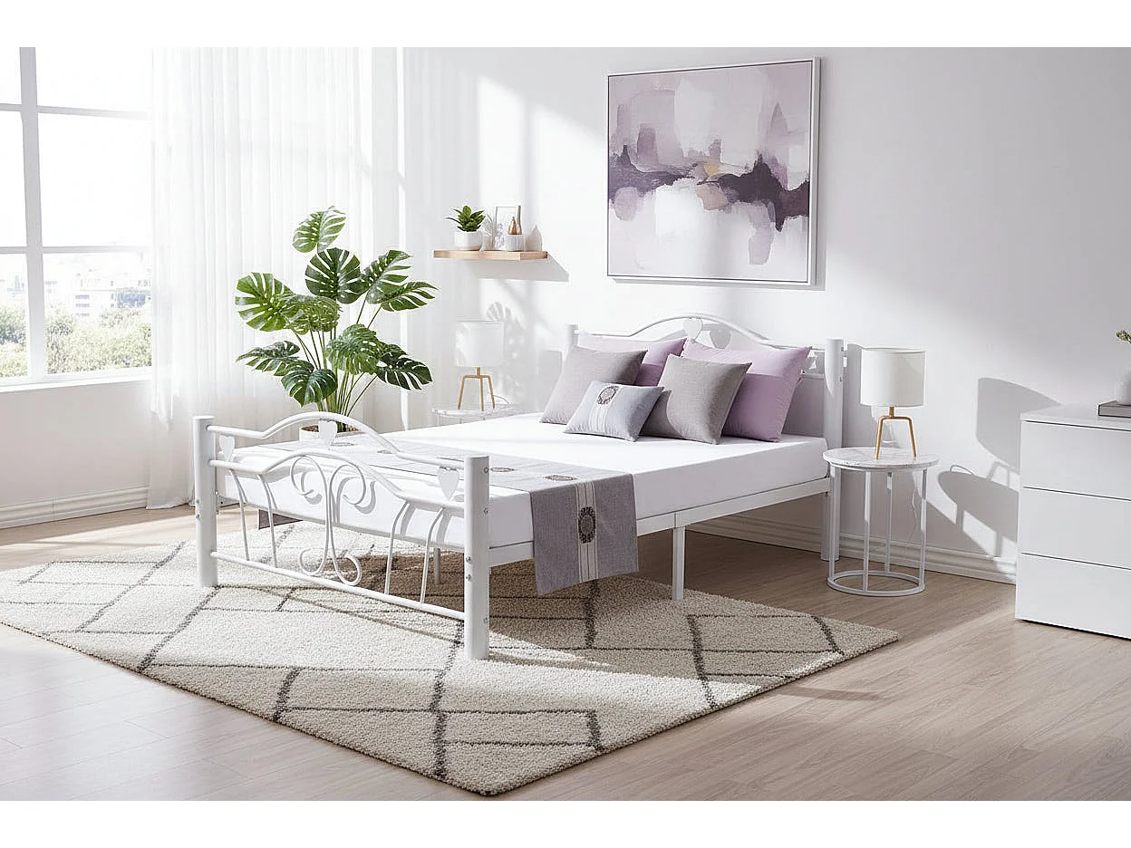 Lit métal blanc 140x190 cm avec sommier HERCULE