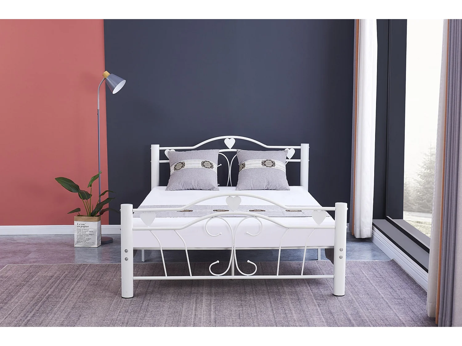 Lit métal blanc 140x190 cm avec sommier HERCULE