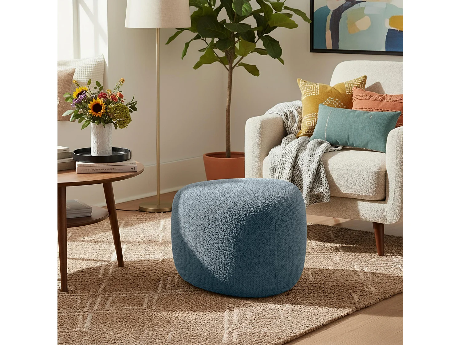 Tabouret - Tissu & Blanc - Gris foncé - Alfrisa