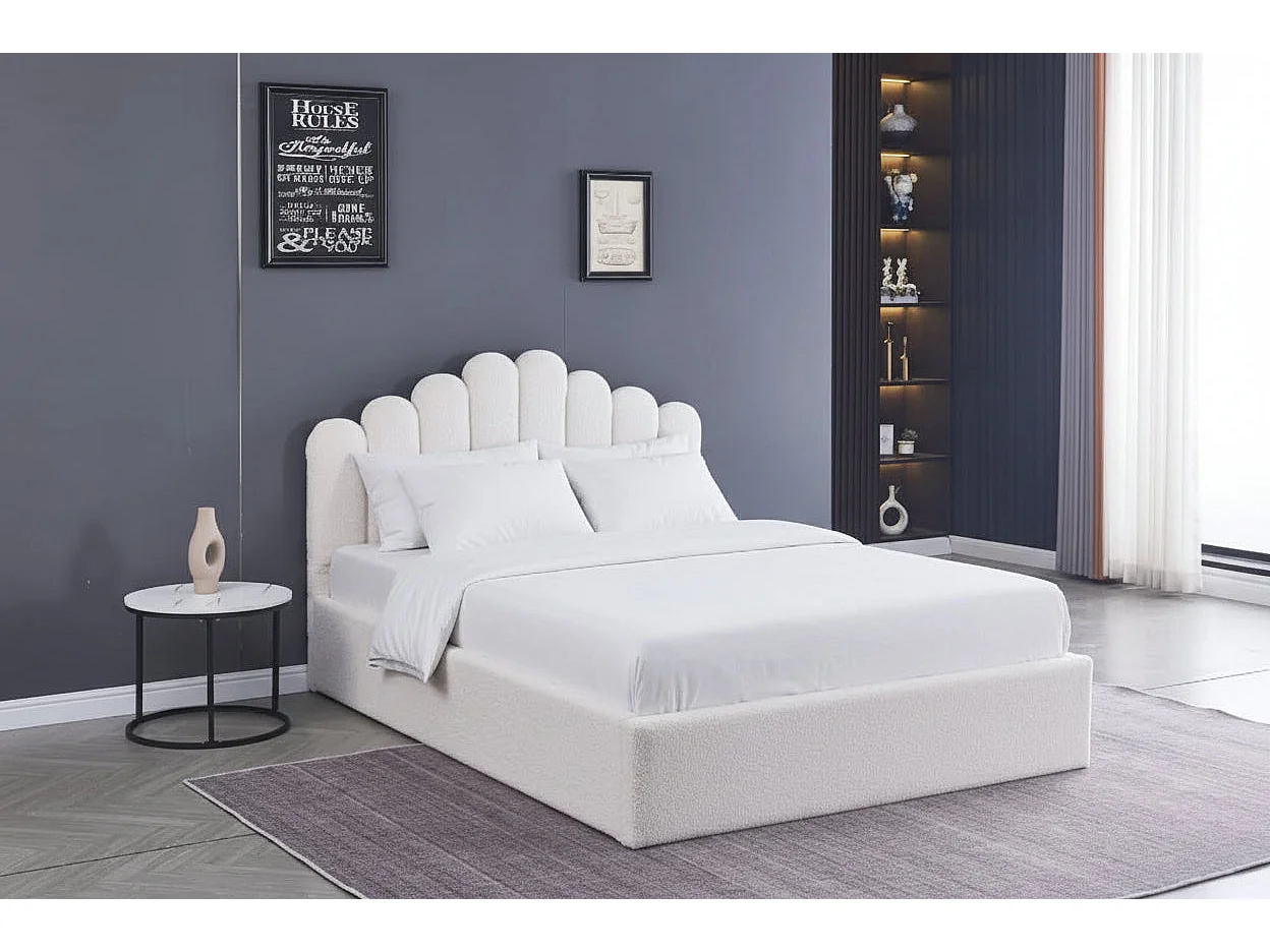 Lit coffre DOHA 2 places 160x200 cm blanc doudou sommier coffre intégré