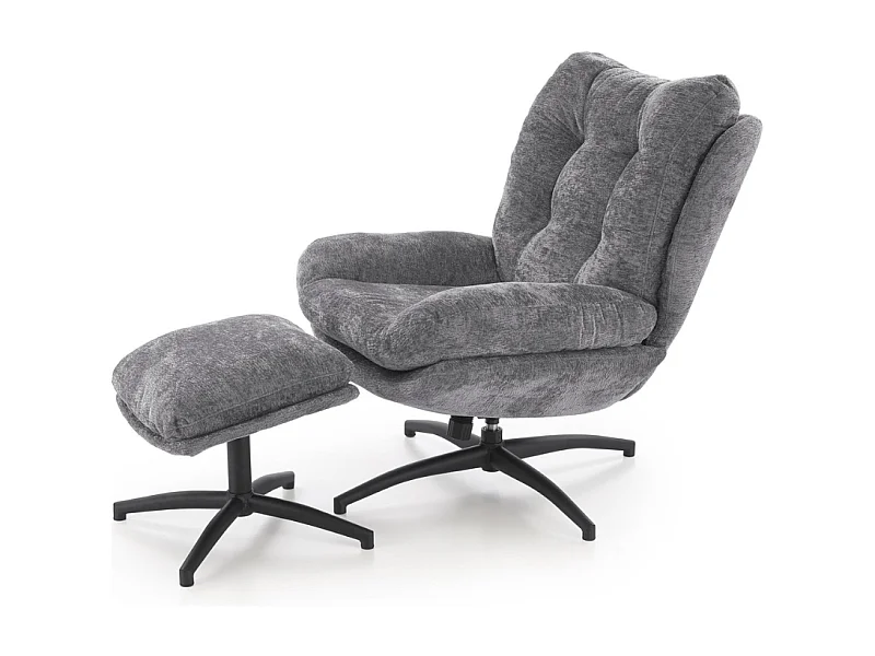 Fauteuil avec repose-pieds en tissu gris avec bascule Gasper