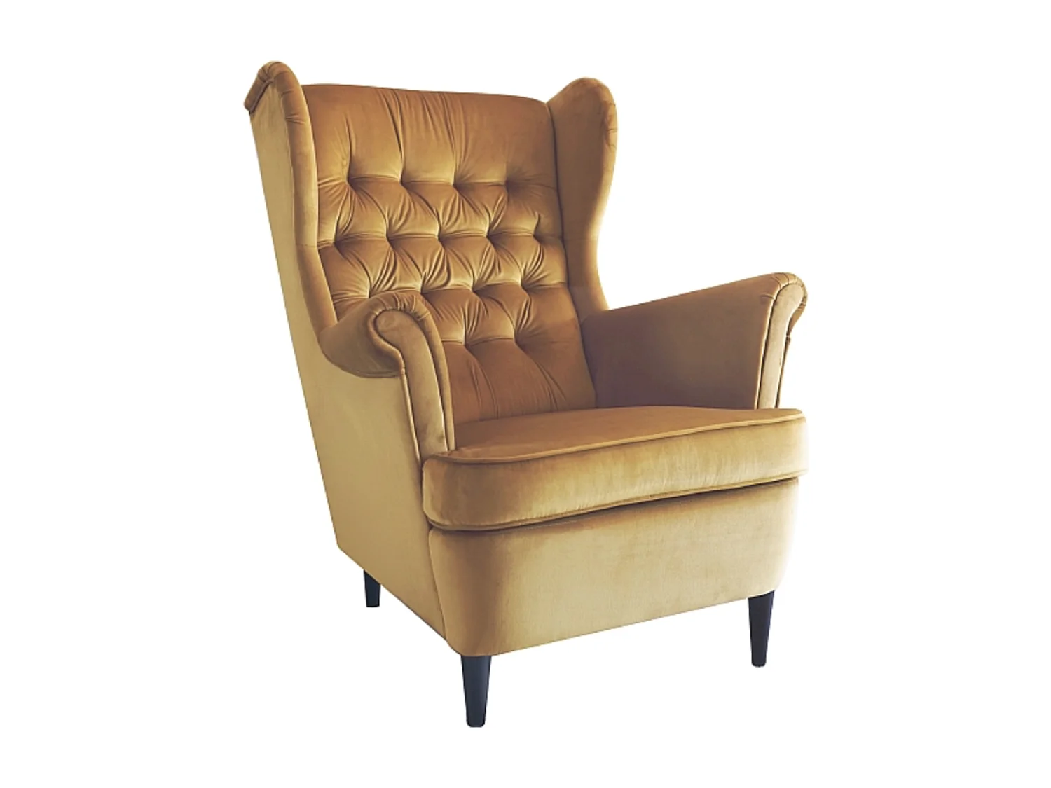 Fauteuil bergère capitonné velours jaune curry Jolt