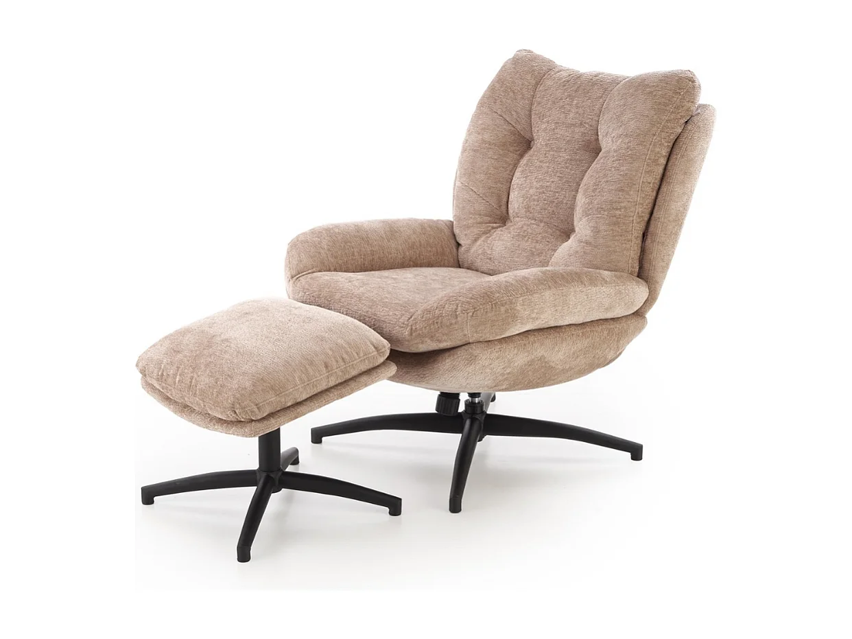 Fauteuil et repose pieds en tissu beige avec bascule Gasper