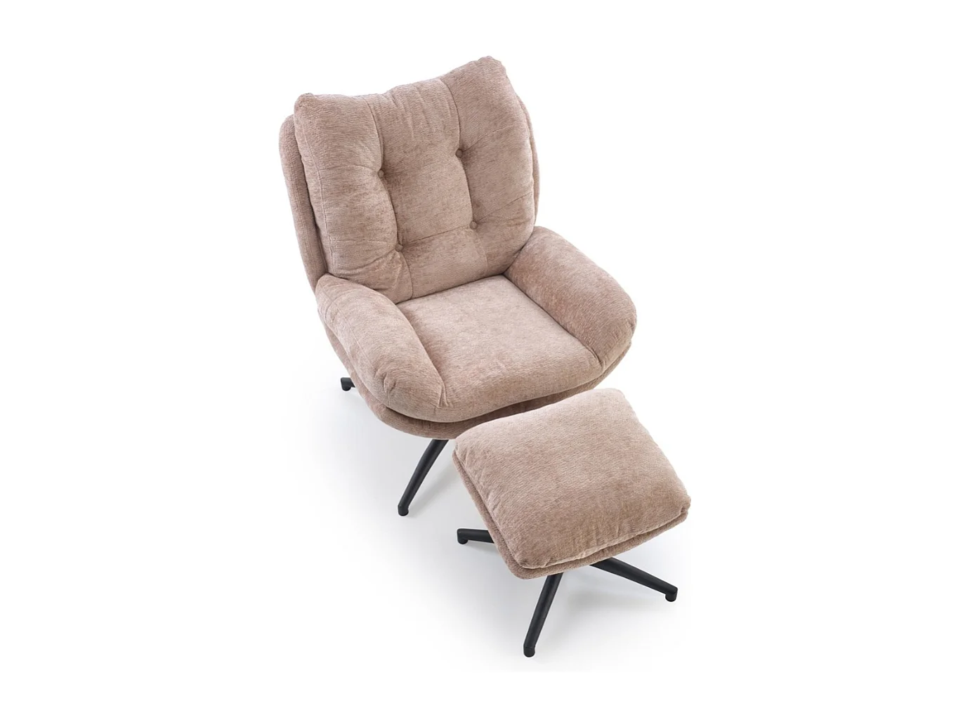 Fauteuil et repose pieds en tissu beige avec bascule Gasper