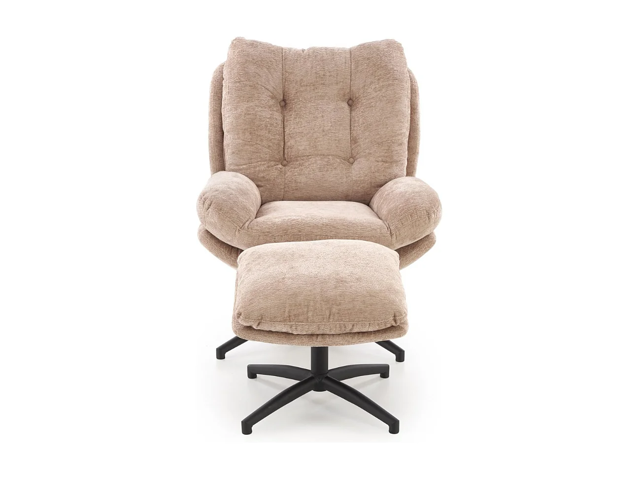 Fauteuil et repose pieds en tissu beige avec bascule Gasper