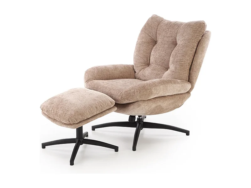 Fauteuil et repose pieds en tissu beige avec bascule Gasper