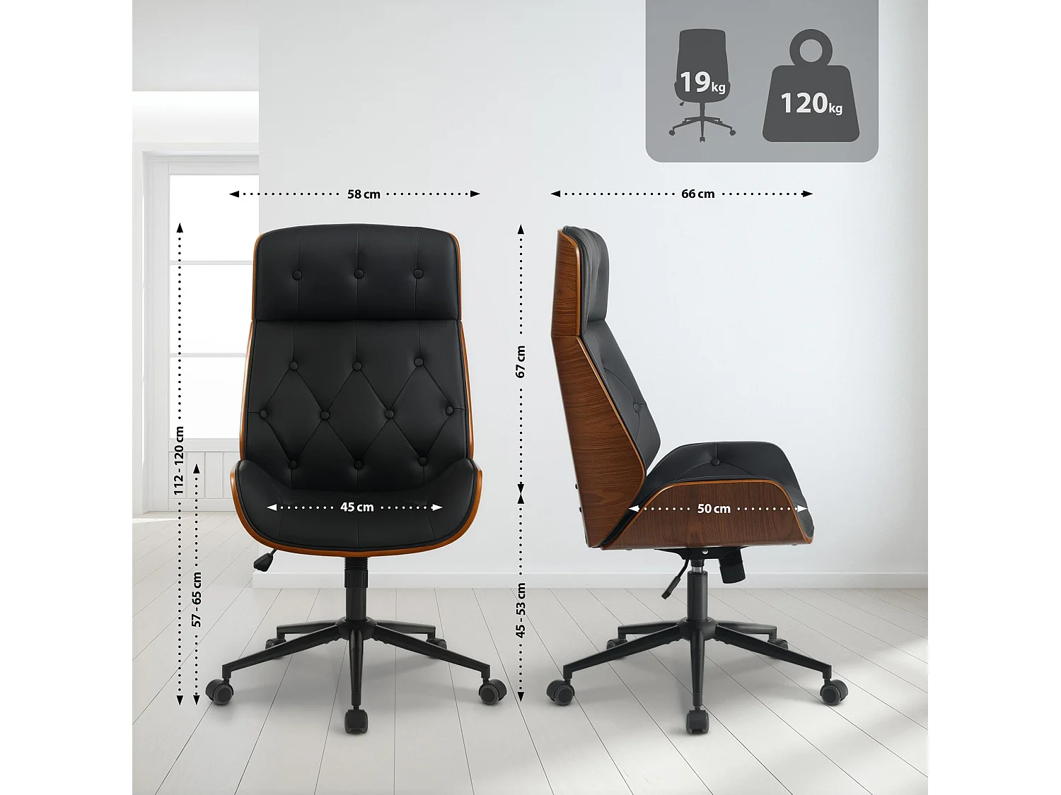 Chaise de bureau - Bois - Noir - Martil