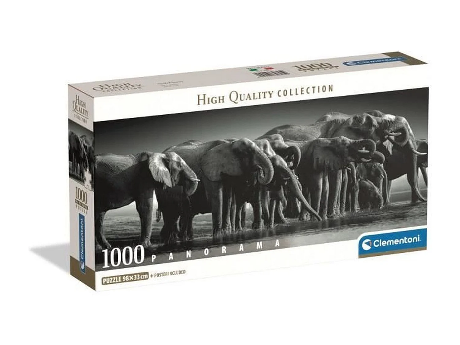 Puzzle panorámico La manada de elefantes Blanco y negro 1000 piezas