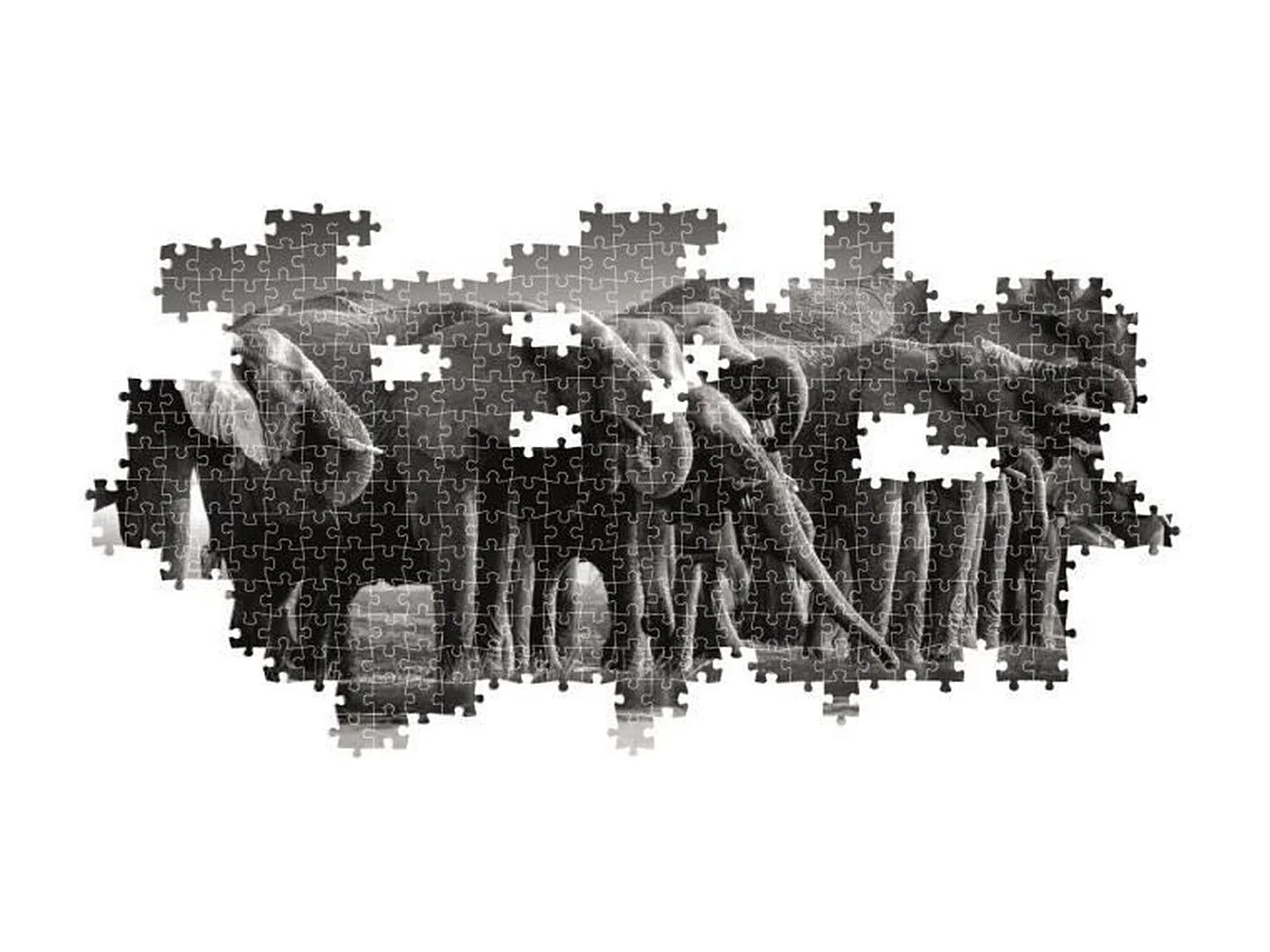 Puzzle panorámico La manada de elefantes Blanco y negro 1000 piezas