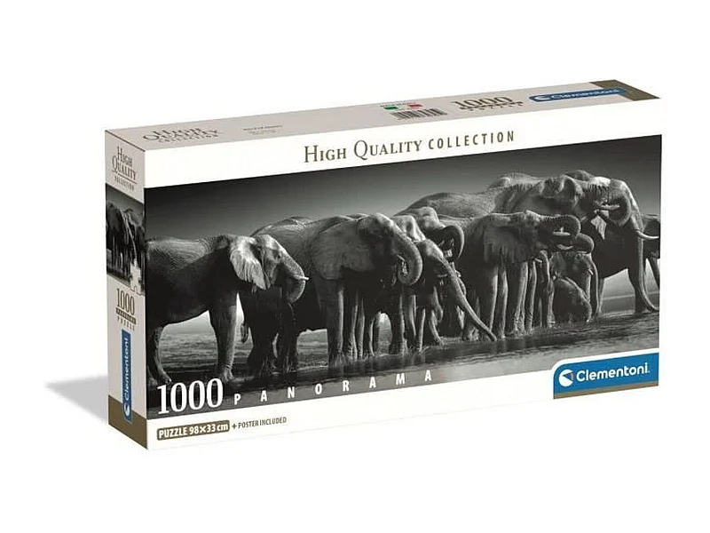 Puzzle panorámico La manada de elefantes Blanco y negro 1000 piezas