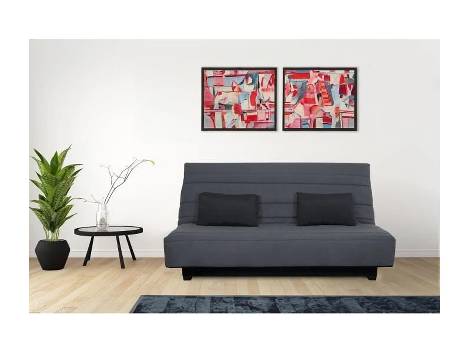 Sofá cama clic-clac para 2 personas DUNLOPILLO RÊVEUR gris con colchón de 13 cm, arcón de almacenamiento, tejido desenfundable, diseño contemporáneo