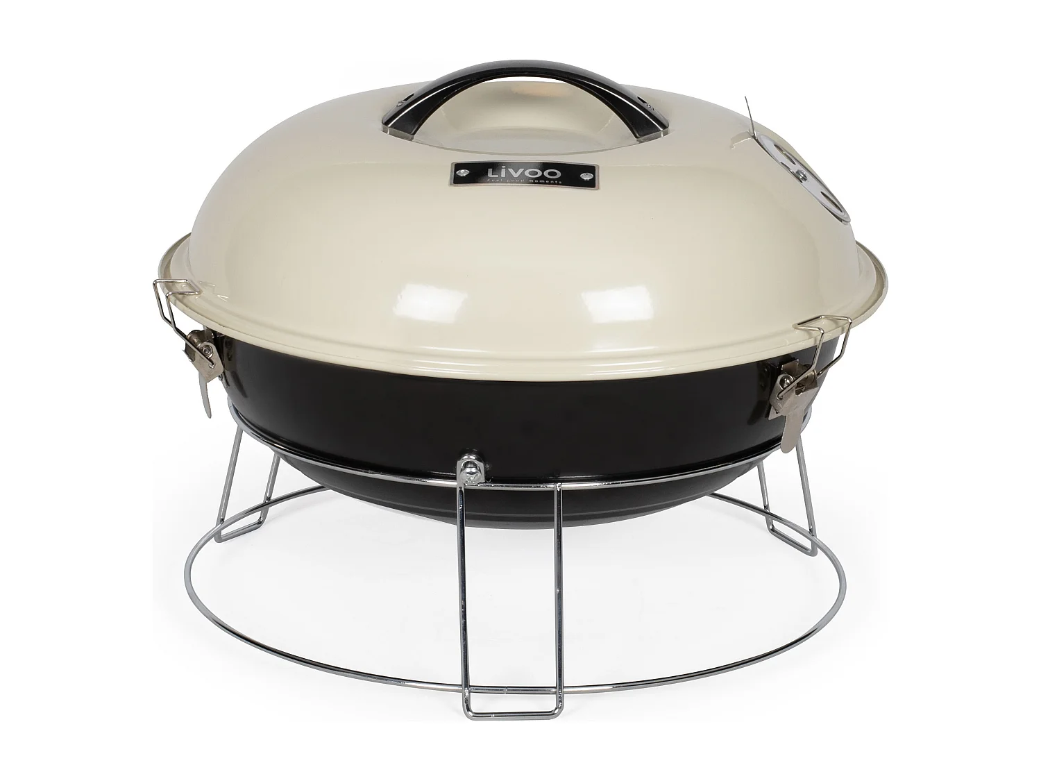 Tragbarer Holzkohlegrill Livoo DOC301 ø34 cm emaillierter Stahl beige mit belüftetem Deckel und Griff