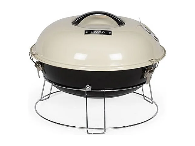 Tragbarer Holzkohlegrill Livoo DOC301 ø34 cm emaillierter Stahl beige mit belüftetem Deckel und Griff