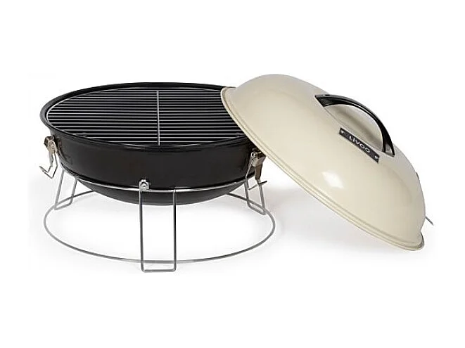 Tragbarer Holzkohlegrill Livoo DOC301 ø34 cm emaillierter Stahl beige mit belüftetem Deckel und Griff