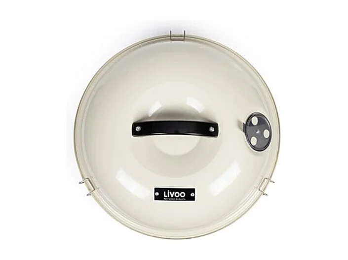 Tragbarer Holzkohlegrill Livoo DOC301 ø34 cm emaillierter Stahl beige mit belüftetem Deckel und Griff