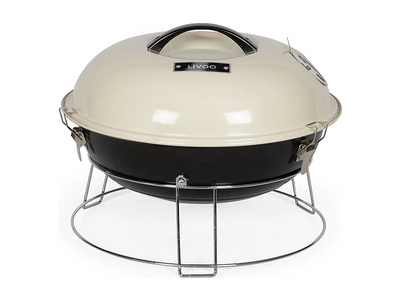 Tragbarer Holzkohlegrill Livoo DOC301 ø34 cm emaillierter Stahl beige mit belüftetem Deckel und Griff