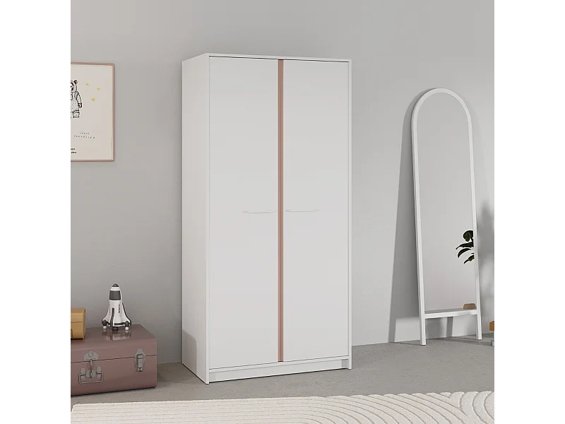 Kleiderschrank mit 2 Türen in Weiß, wendbare Kanten in Sturmblau oder Aprikose, Höhe 180,9 cm - ARLO