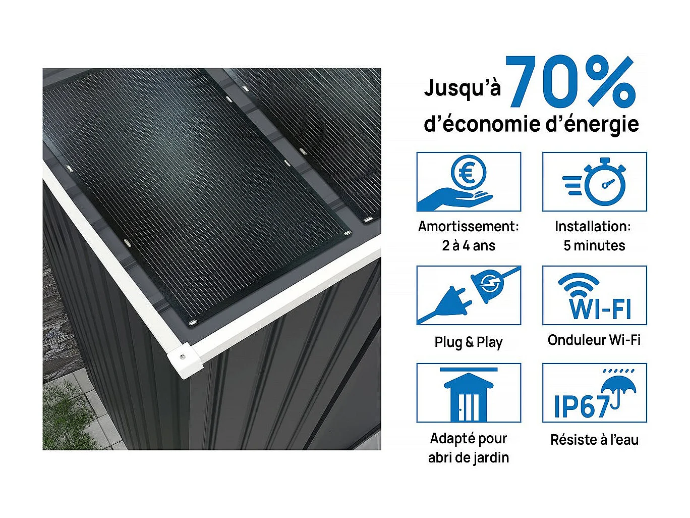 Garage métal "Houston" avec panneau solaire - 18,56 m² - Anthracite