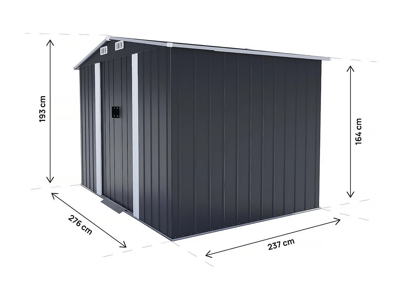 Telheiro metálico para jardim "Boston" com porta de correr - 6,54 m² - Cinzento