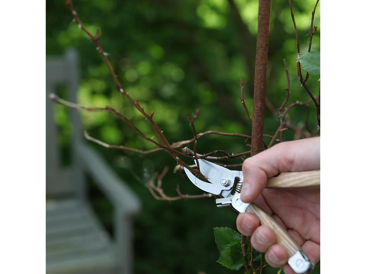 Outil de jardin multifonction sécateur en acier et bois
