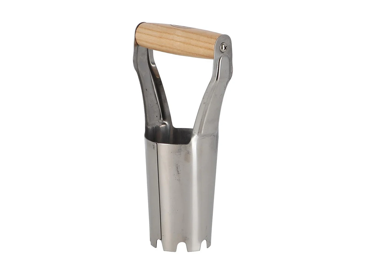 Foraterra plantador de bulbos de flores en acero inoxidable con mango de madera