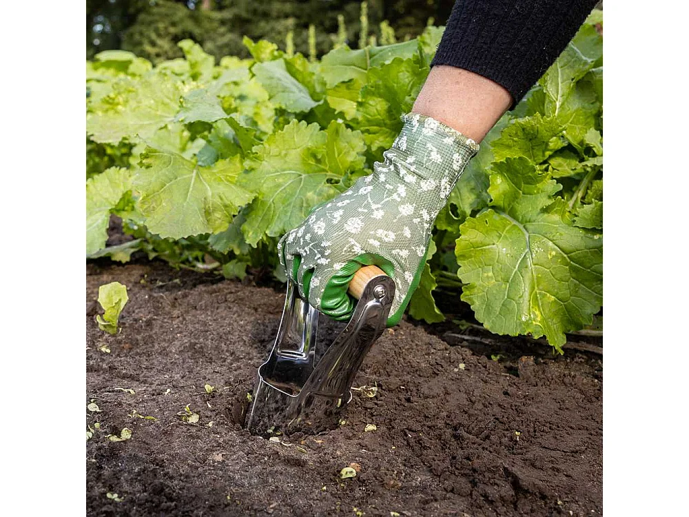 Foraterra plantador de bulbos de flores en acero inoxidable con mango de madera