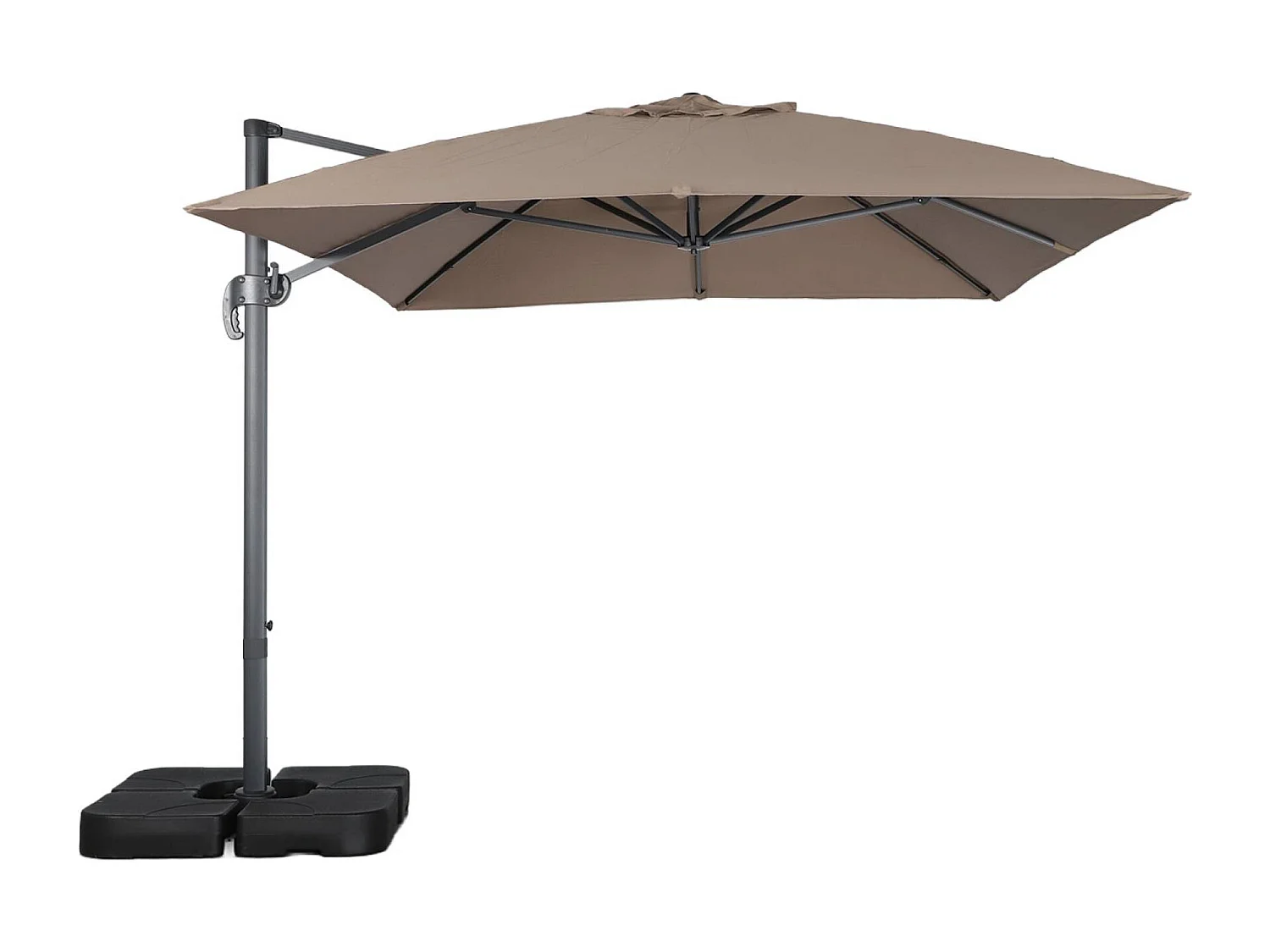 Parasol déporté rectangulaire 3x4m + dalles à lester 50x50cm taupe - Wimereux + Fixeo