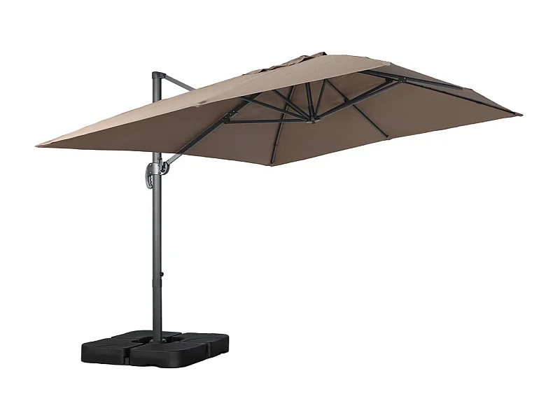 Parasol déporté rectangulaire 3x4m + dalles à lester 50x50cm taupe - Wimereux + Fixeo