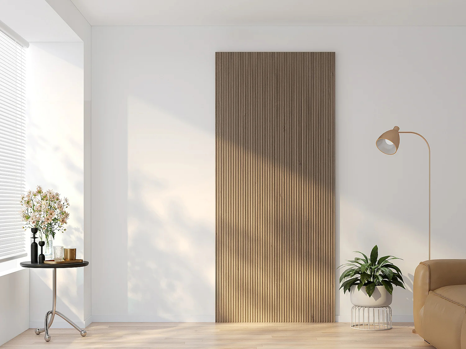 Schiebetür aus Holz und MDF mit unsichtbarer Laufschiene - Naturell hell gestreift - 93 x 210 cm - LORVISA