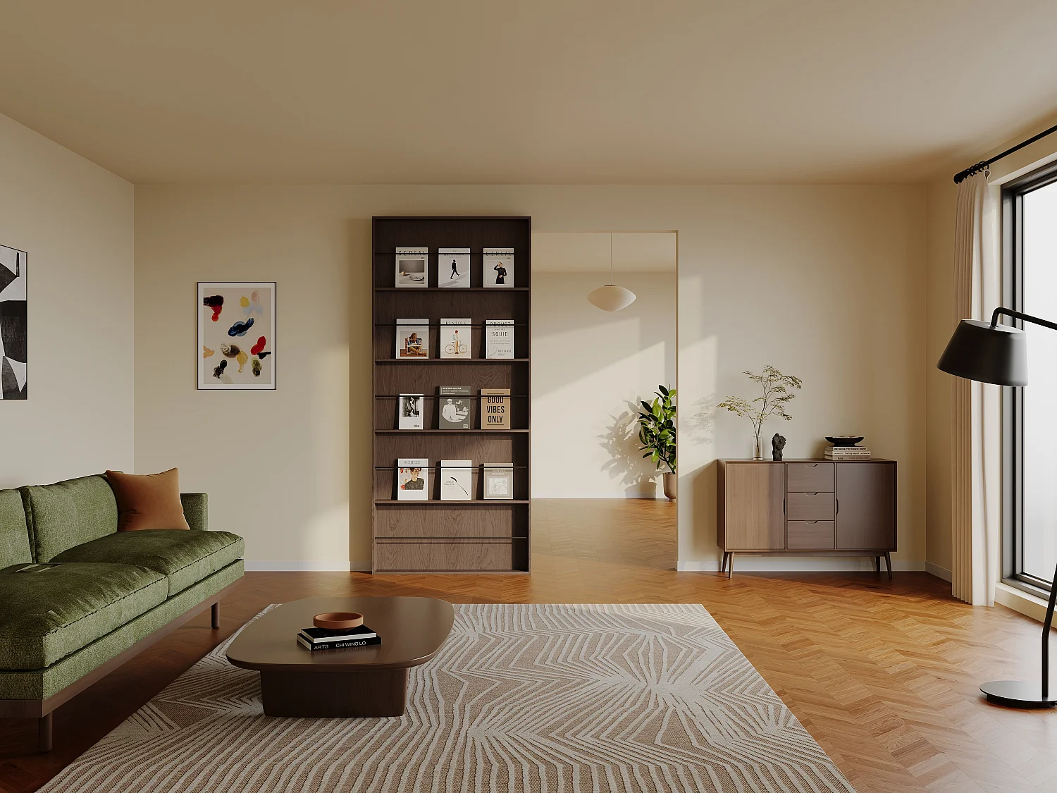 Porta scorrevole in legno e MDF con mensole e binario invisibile - naturale scuro - 93 x 210 cm - SOKARI