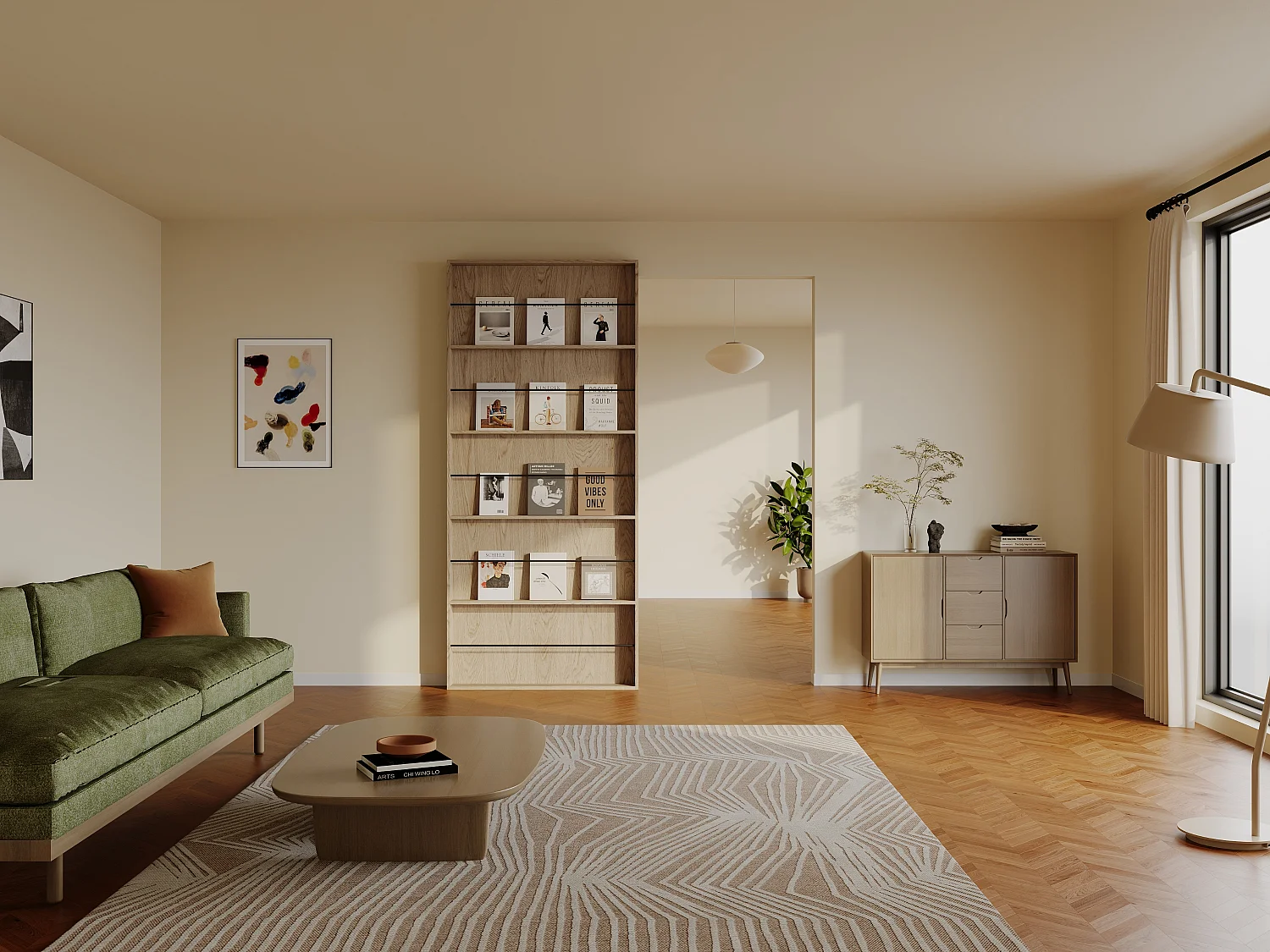 Porta scorrevole in legno e MDF con mensole e binario invisibile - naturale chiaro - 93 x 210 cm - SOKARI