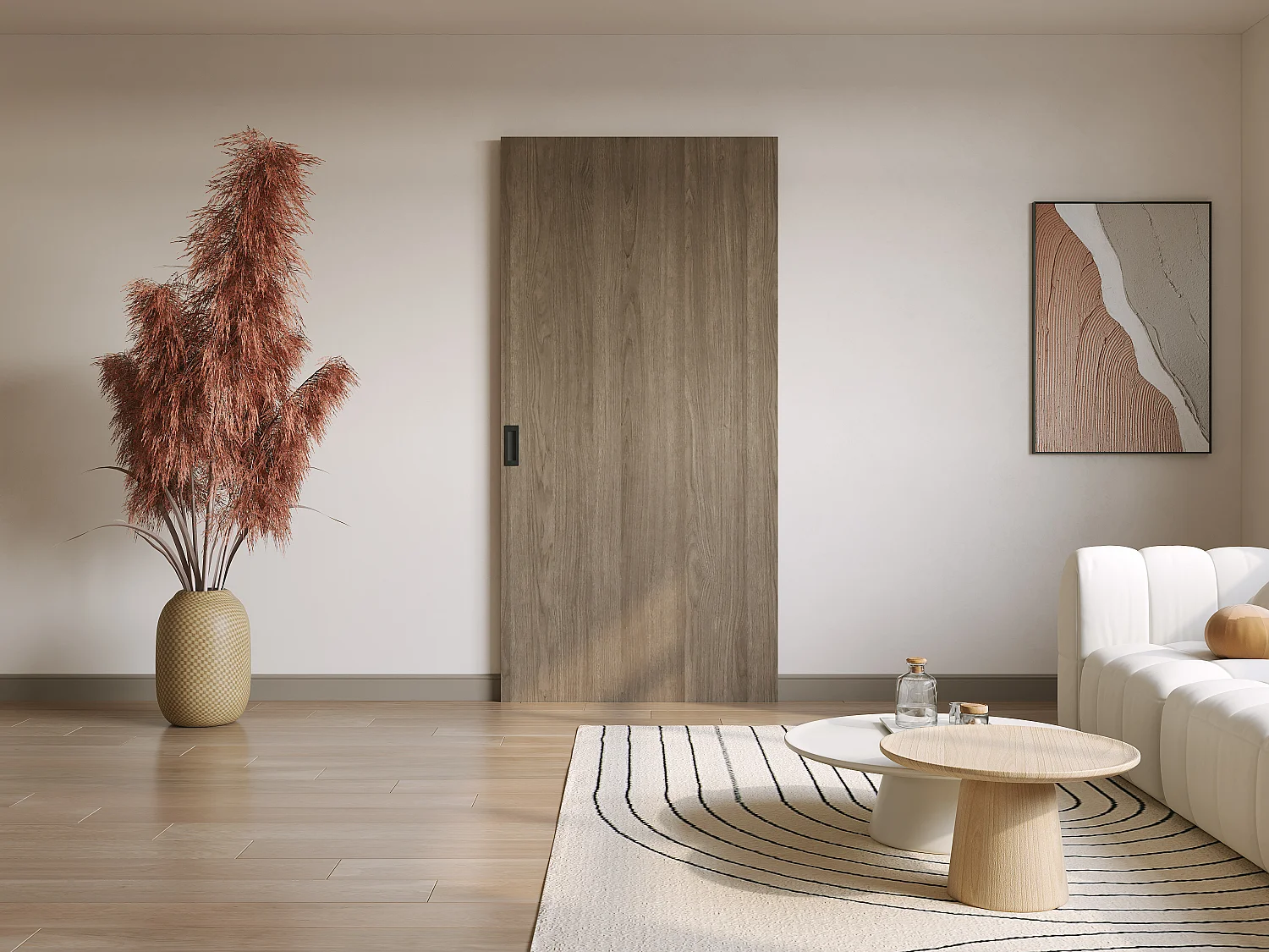 Porte coulissante en bois et MDF avec rail invisible - Chêne clair - 103 x 210 cm - BOCAZI
