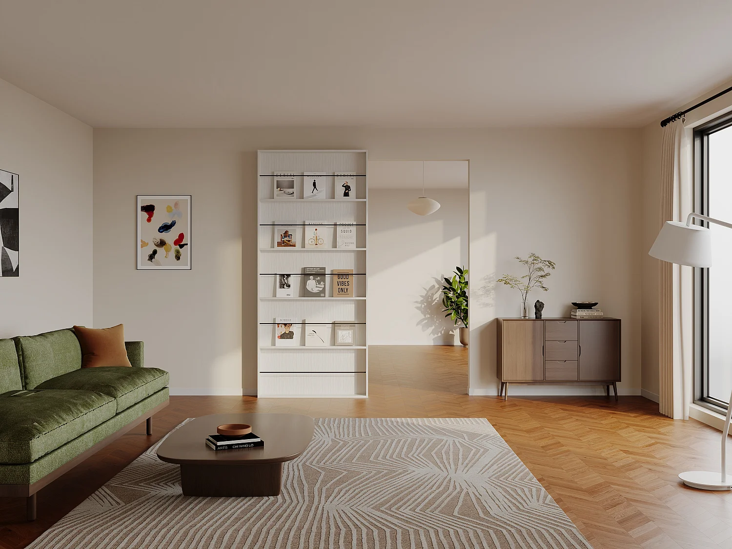 Porta scorrevole in legno e MDF con mensole e binario invisibile - Bianco - 93 x 210 cm - SOKARI