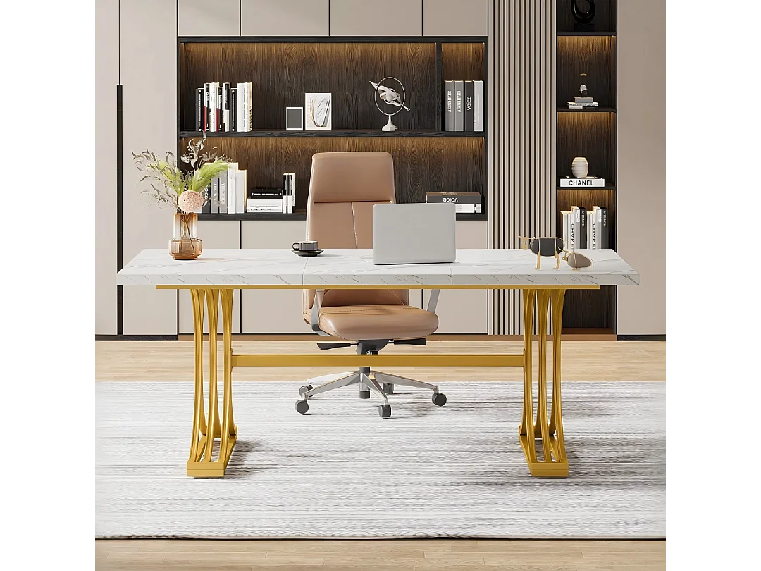 Bureau d'ordinateur, pieds en forme de double C, 159x80x75cm,table d'écriture pour bureau a domicile