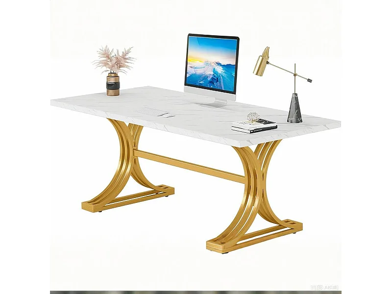 Bureau d'ordinateur, pieds en forme de double C, 159x80x75cm,table d'écriture pour bureau a domicile