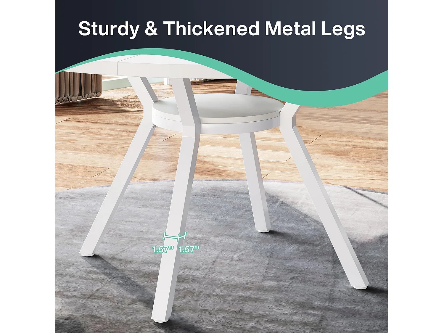 Table de Salle à Manger Ronde avec Plateau Effet MDF,120 * 120 * 75cm, avec Quatre Pieds en Métal, Blanche,Rétro Scandinave