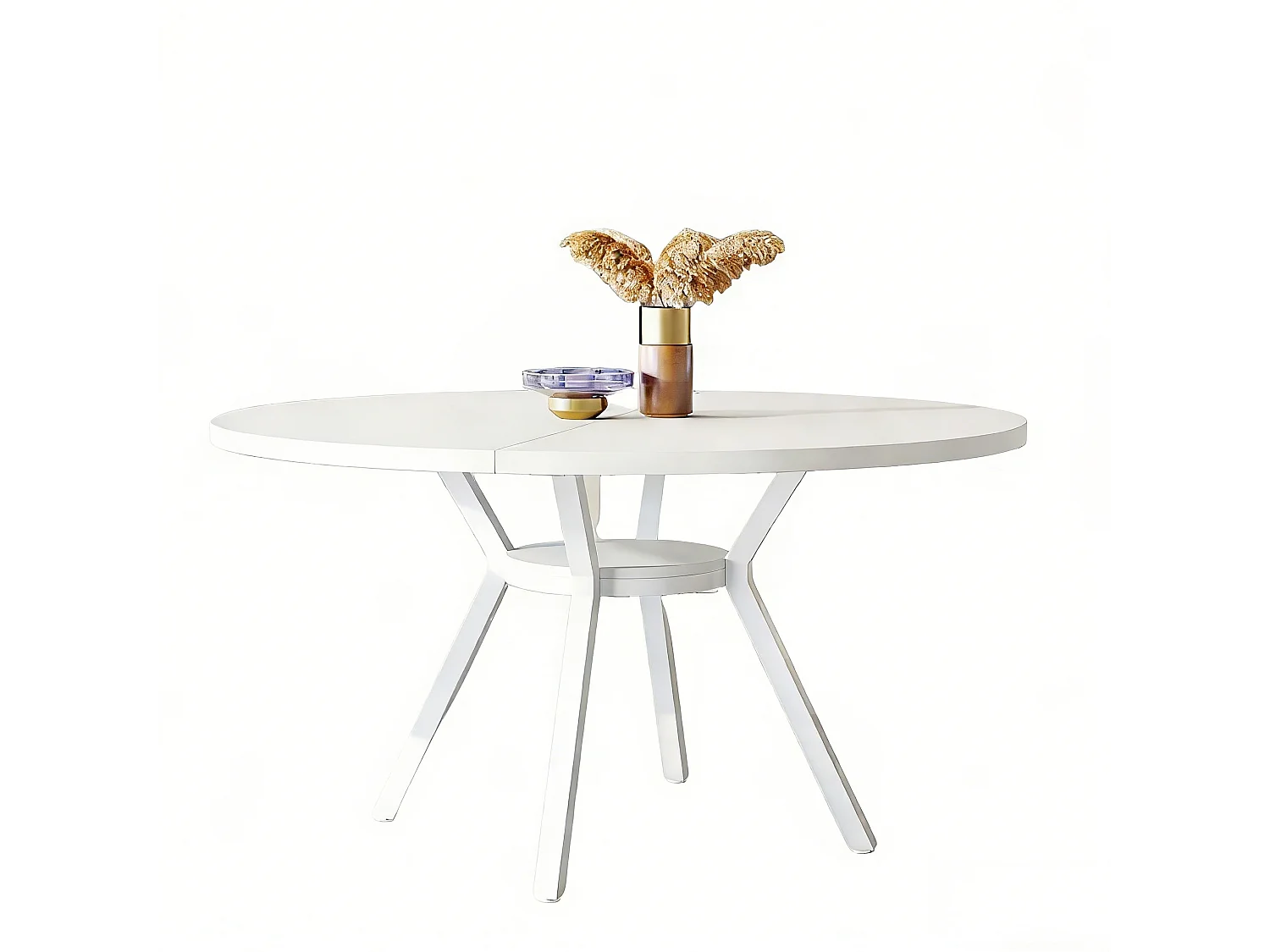 Table de Salle à Manger Ronde avec Plateau Effet MDF,120 * 120 * 75cm, avec Quatre Pieds en Métal, Blanche,Rétro Scandinave